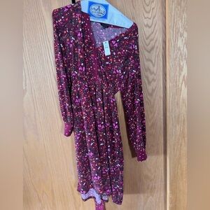 Floral Long-Sleeve Dress with Polka Dot Belt